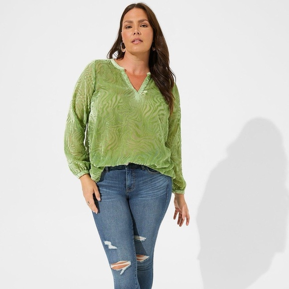 Torrid Green Velvet Burnout Pullover Long Sleeve Blouse Size 3X - Picture 3 of 8